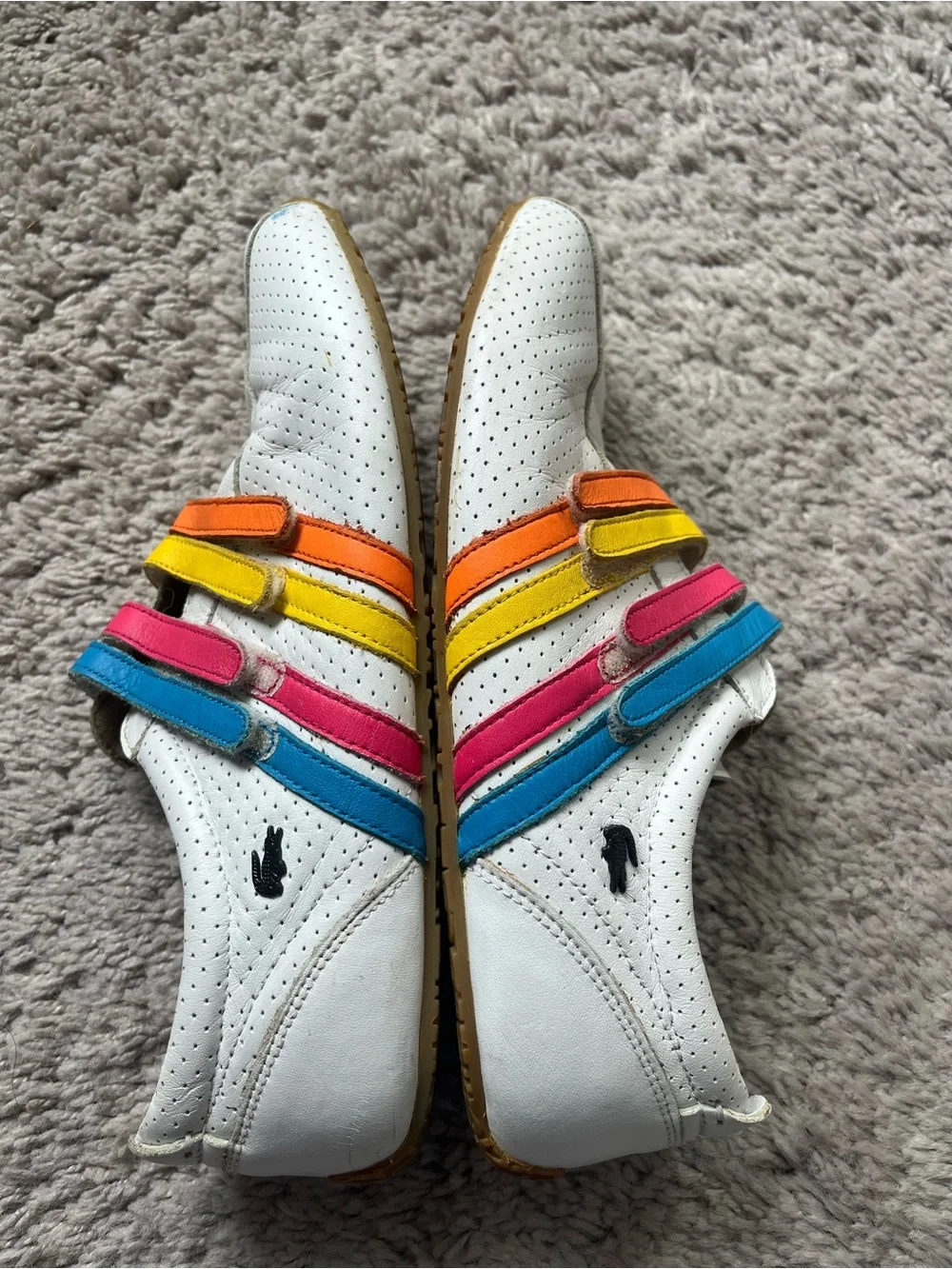 Vintage Lacoste White Sneakers with Rainbow Accent Straps